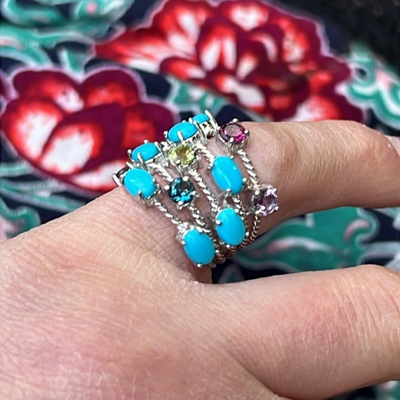 Jewelry - Sleeping beauty Turquoise Silver Women's Ring Set 925 sterling Thailand size 6